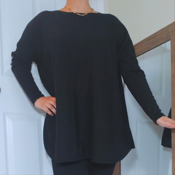 M Made In Italy Size XS Oversized Relaxed Fit Black Blouse Sweatshirt 3/4 Sleeve - Picture 1 of 5